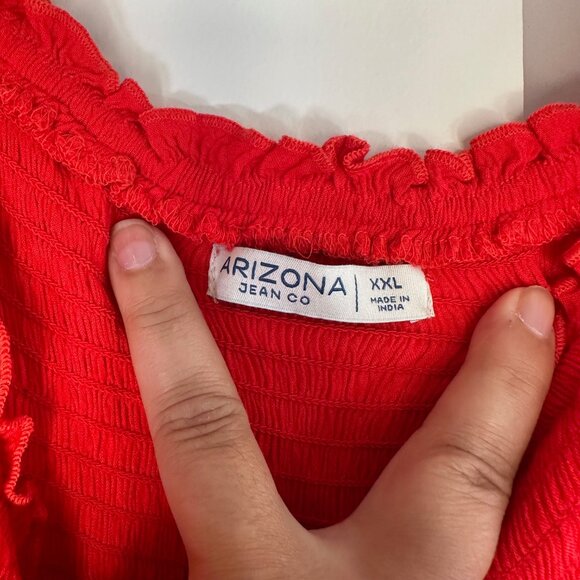 Red Smocked Midi On or Off Shoulder Slit Front Crepe Dress XXL - Picture 3 of 8